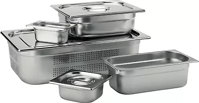 Gastronorm Pan 1/1 Full Size Bain Marie Pot & Lid Stainless Steel Food Container • £12.95