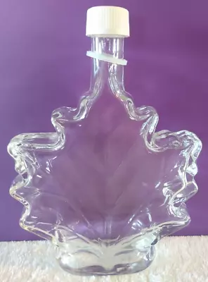 Vintage Maple Leaf Syrup Embossed Clear Empty Glass Bottle White Cap 6 3/4  Tall • $13.99