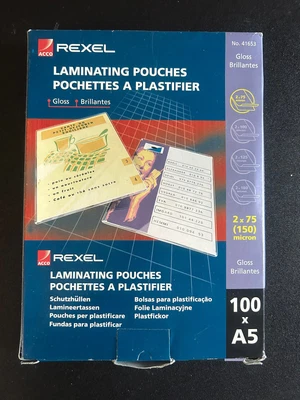 £12 • Buy Rexel Laminating Pouches 100 X A5 (almost Full)