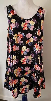 Vintage Express Multicolor Floral Short Sleeveless Swing Dress Women’s Size L • $9.99