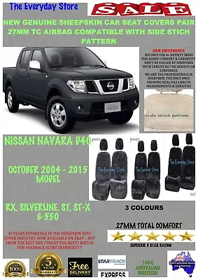 Nissan Navara D40 04-15 Genuine Sheepskin Car Seat Covers Pair 27MM AirBagSafe • $245