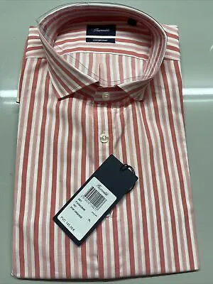 Façonnable Contemporary Riviera Multi Stripe Short Sleeve Shirt Pop Orange XL • £92.03