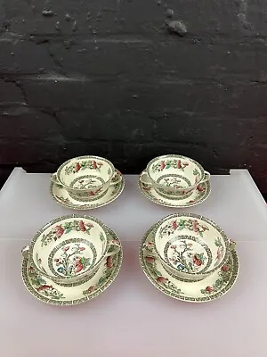 4 X Johnson Brothers Indian Tree Soup Coupes Bowls And Stands / Saucers Set • £29.99