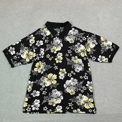 VINTAGE Ocean Pacific OP Sport Polo Shirt Mens Extra Large Black Hawaiian Floral • $22.99