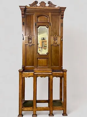 Antique Edwardian Hall Stand With Mirror / Carved Detailing / C.1900-1910 • £499.99