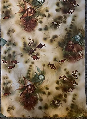 £17 • Buy Vintage Wallpaper Offcut 150 X 40 & 130 X 50 Cm ‘60’s/ 70’s Coated Vinyl - Fish