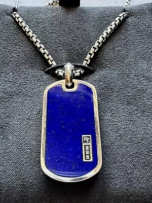 Authentic David Yurman 925 Ss Blue Lapis Dog Tag Pendant W/24  S.s. Box Chain • $499.95