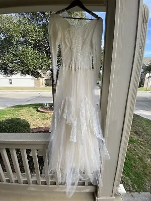 Vintage XS 1940's Wedding Dress Beautiful Ivory Lace & Satin Silk Off-Shoulder • $120