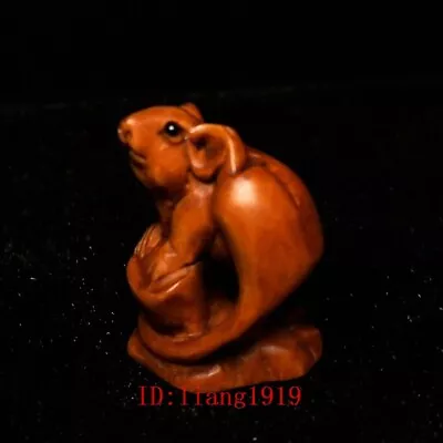 Old Japanese Boxwood Hand Carved Money Ingot Mouse Statue Netsuke Gift 1 Inch • £19.19