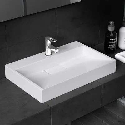 £82.40 • Buy Bathroom Wash Sink Basin Stone Wall Hung Countertop Rectangle & Waste Plug 600