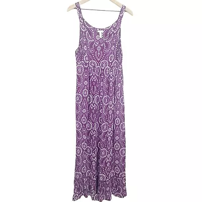 Soma Dress Womens XL Soft Jersey Tiered Hem Maxi Serenata Eyelet Henna Plum • $31.49