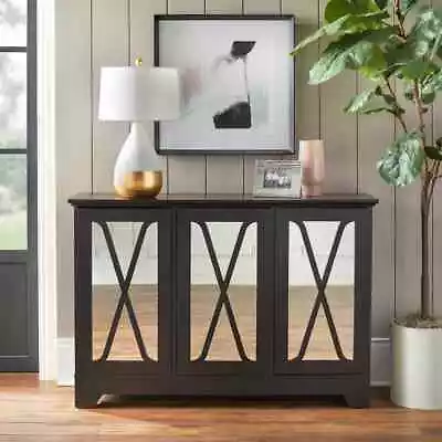 Mirrored Buffet Console Cabinet Storage Center Black Distressed Finished • $299.77