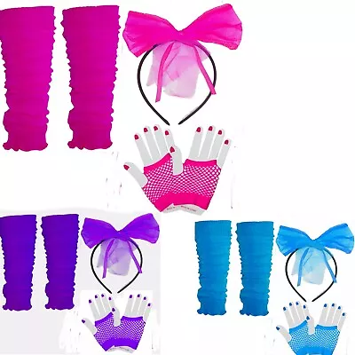 £5.99 • Buy Neon LEG WARMERS HAIRBOW FISHNET GLOVES Tutu 80's Fancy Dress   RAVE