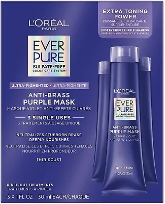 L'Oreal Paris EverPure Ultra Pigmented Anti Brass Purple Rinse-Out Mask 3 X 1 Oz • $12.99