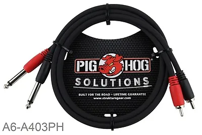3ft Pig-Hog Dual 1/4  TS Mono Male Plug To 2-RCA Male Plug Audio Cable • $9.99