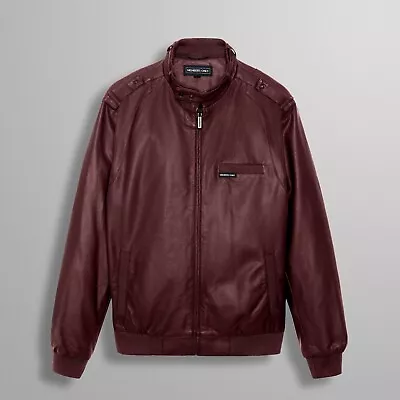 Members Only Men's Faux Leather Iconic Racer / Varsity Jacket Burgundy Medium • $79.99