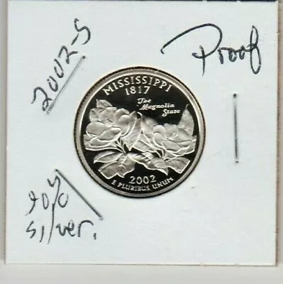 2002 S Mississippi PROOF 90% Silver STATE 1817 QUARTER MAGNOLIA LOW Mintage T ST • $7.57