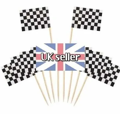 £20.99 • Buy 10 - 300 Chequered Race Flag Car Cocktail Stick Tooth Picks Food Party Flags