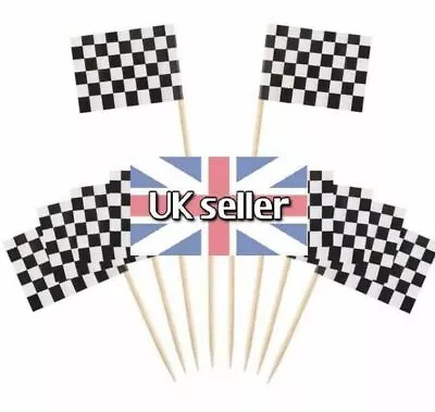 10 - 300 Chequered Race Flag Car Cocktail Stick Tooth Picks Food Party Flags • £3.99