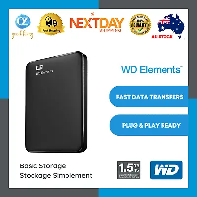 $99 • Buy WD Elements 1.5TB 4TB External Hard Drive Portable USB 3.0 HDD Expansion Black