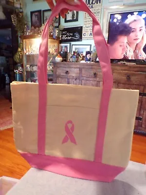 NEW Breast Cancer Muslin Tote Bag Logo On Front Pink Straps 16 X 12 X 4 Charity • $12