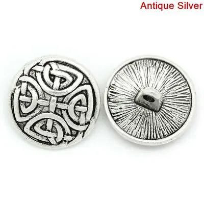 Zinc Alloy Metal  Shank Buttons Round Antique Silver Celtic Knot 17 Mm (10 Item) • $6.99