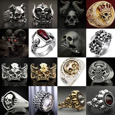 Skull Motor Piston Metal Mens Rings Demon Steampunk Biker Gothic Band Jewelry • $2.03