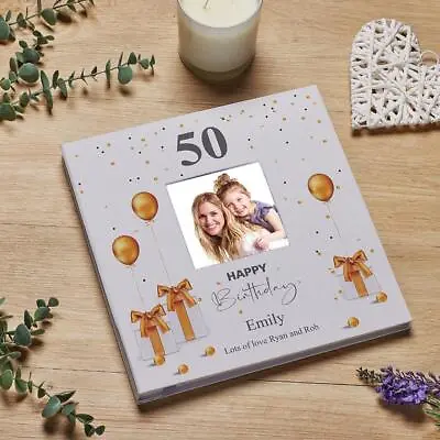 £24.99 • Buy Personalised 50th Birthday Photo Album Linen Cover With Gold Balloons LLPA-23