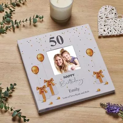 Personalised 50th Birthday Photo Album Linen Cover With Gold Balloons LLPA-23 • £25.99