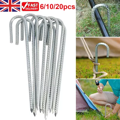 £24.99 • Buy 10/20X Galvanised Steel Tent Pegs Heavy Duty Rebar Ground Stakes Camping Anchors