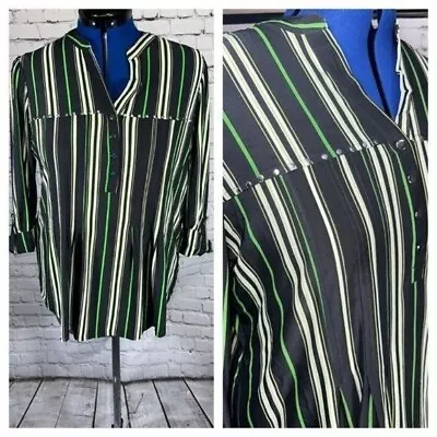 Cocomo Woman Size 3X Green Striped Roll Tab Sleeve Popover Pintuck Tunic NEW • $29.99