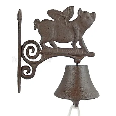 Flying Pig Dinner Bell Cast Iron Wall Mounted Antique Style Scrolls Rustic  • $36.95