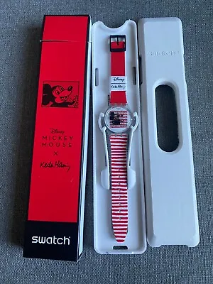 $204.95 • Buy 2021 Swatch Keith Haring Disney Mickey Mouse Watch Mariniere Red In Hand 