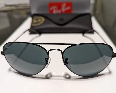 £40 • Buy Ray Ban Aviator Sunglasses Black Frames/Dark Grey Lenses Unisex 58mm RB3025