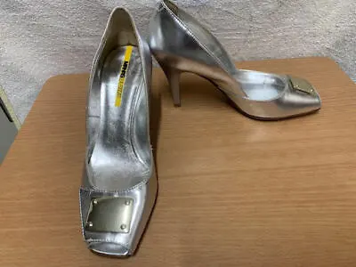 MANAS LEA FOSCATI Metallic Silver Heel Shoes Size UK4 (37) • £25