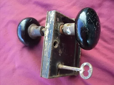 Vintage Corbin Black Porcelain Door Knob Lock Set • $24.99