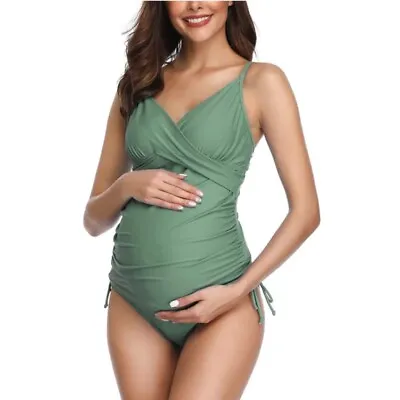 Maternity Swim Suits Two Piece V-Neck Pregnancy Swimwear Halter Maternity Bikini • £12.90