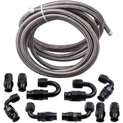 20FT AN6 3/8  Stainless Steel Braided CPE Fuel/Oil Hose Line & Fittings Kits • $49.49