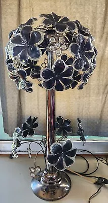  Lucite Topiary Lamp Black Flowers Chrome Base 1970s • $199