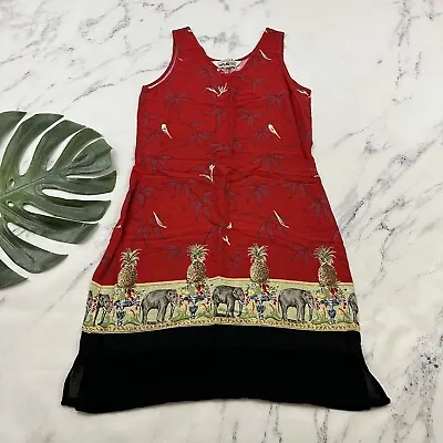 Weekend Traffic Womens Vintage Slip Shift Dress Size M Red Tropical Elephant 90s • $28.99