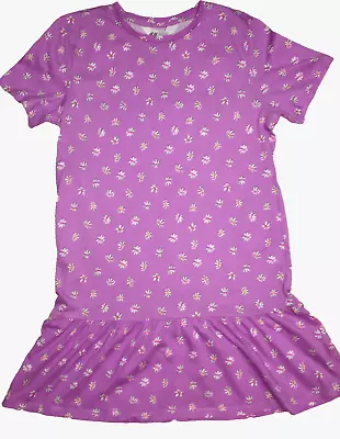 H&M Tee Shirt Dress Puple Daisy Print Short Sleeve Spring Summer Girls Sz. 8/10 • $8.95