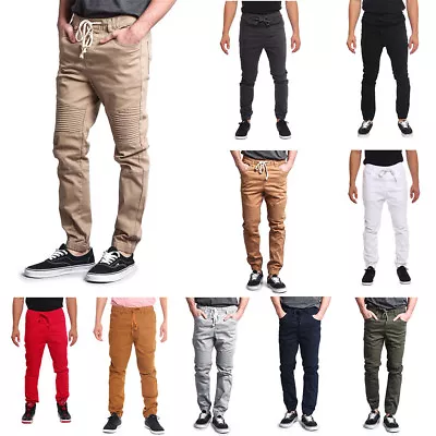 Victorious Men's Biker Moto Elastic Waist  Trousers Twill Jogger Pants JG871-T1B • $24.95