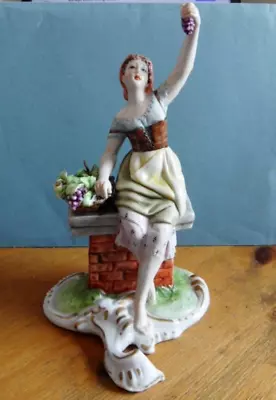 Vintage Porcelain Capodimonte Figurine Girl With Grapes&Basket V. LAMAGNA • £22