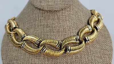 Vintage Signed Lc Les Bernard Gold-Tone Textured Chunky Collar Necklace 18  • $45