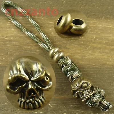 Hand Crafted Brass   Skull   Knife Lanyard Bead Paracord Beads For EDC Gear • $11.99