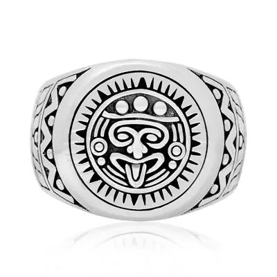 925 Sterling Silver Seal Of Mayan Calendar Aztec Inca Tribal Style Ring • $37.95