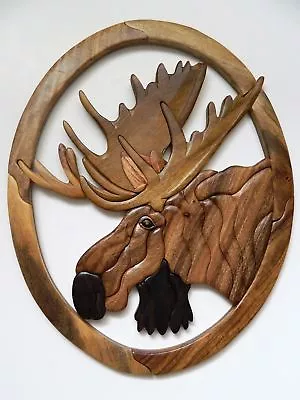 Moose Head Intarsia Wood Wall Art Home Decor Plaque Big Game Lodge New • $54.95