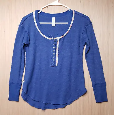 Altard State Thermal Top Womens XS Extra Small Blue Knit 3/4 Sleeve Henley Neck • $3.95
