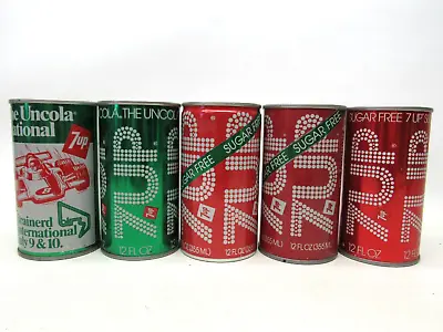 5 Vintage 7UP Steel Soda Cans Uncola National Brainerd International Sugar Free • $50.57