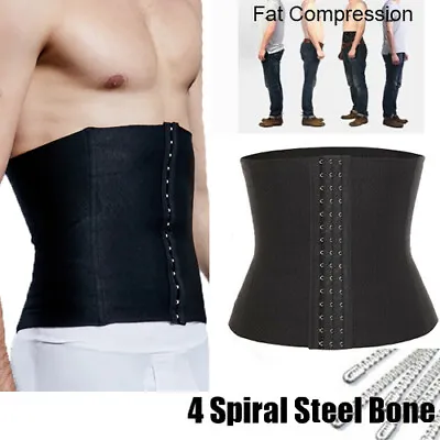 Men Slimming Boned Corset Cincher Body Shaper Tummy Waist Trainer Girdle Belt US • $10.79